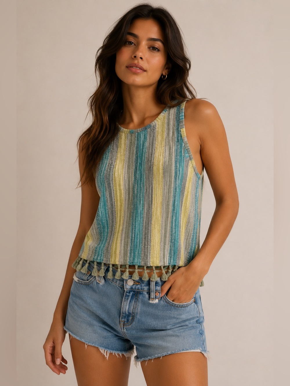 W5 Multicolored Tank Top with Scoop Neck Sleeveless Boxy Relaxed Style